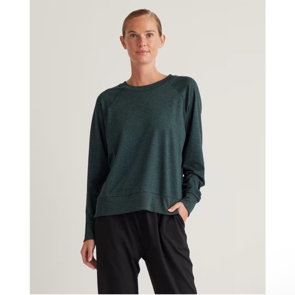 Quince Sweaters - Quince Active Flowknit Pullover Crew Heather Green Size Medium